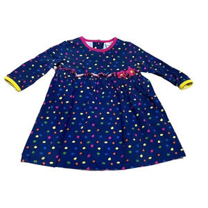Florence Eiseman Girls 18M Navy Polka Dot Long Sleeve Dress Casual